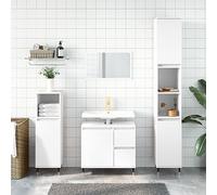 KTHLBRH Armoire de salle de bain avec 4 compartiments et 2 étagères ouvertes. Meuble de rangement en bois contreplaqué avec pieds en fer et installation flexible de portes