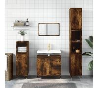 KTHLBRH Armoire de Salle de Bain avec 4 Portes et 2 Étagères, Meuble Rangement en Bois d'Ingénierie Résistant à l'Humidité, Installation Flexible Pieds en Fer, Surface Lisse