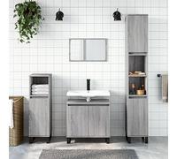 KTHLBRH Armoire de Salle de Bain avec 4 Portes et 2 Étagères Ouvertes, Meuble Rangement en Bois Ingénierie Résistant à l'Humidité, Installation Flexible Pieds en Fer,