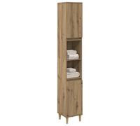 KTHLBRH Armoire de salle de bain avec 6 compartiments et 2 portes, meuble de rangement en bois contreplaqué résistant à l'humidité, structure stable avec pieds en eucalyptus solide,