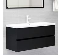KTHLBRH Armoire de Salle de Bain avec Lavabo Céramique Intégré, Meuble sous Évier en Bois d'Ingénierie avec Tiroir de Rangement, Robinet Mitigeur et Égouttoir