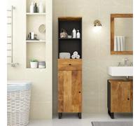 KTHLBRH Armoire de salle de bain en bois massif avec 1 tiroir, 2 compartiments ouverts et 2 avec porte pour rangement stable et organisation de l'espace du lavabo