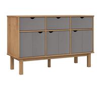 KTHLBRH Armoire de salon, salle à manger, buffet polyvalent, marron et gris, 114 x 43 x 73,5 cm, en pin massif, pour cuisine, salon, salle de séjour