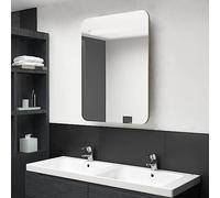 KTHLBRH Armoire de toilette avec miroir LED, meuble de salle de bain moderne avec lumière intégrée et étagères, fabriqué en panneau MDF avec finition mélaminée pour maquillage et soin de la peau,