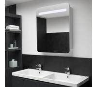 KTHLBRH Armoire Miroir de Salle de Bain LED avec Éclairage Intégré, Meuble Rangement Mural Contemporain en Panneaux MDF Mélamine, 2 Étages pour Articles de Toilette,