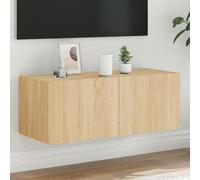 KTHLBRH Armoire TV murale avec lumières LED - Chêne Sonoma - Commode - Buffet suspendu - Meuble bas - 80 x 35 x 31 cm