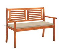 KTHLBRH Banc de jardin 2 places - Convient pour meubles de terrasse, véranda, extérieur, jardin, terrasse, véranda, piscine, balcon - Avec coussin - 120 cm - Bois massif d'eucalyptus
