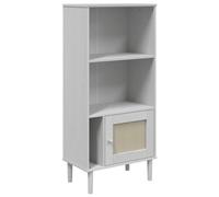 KTHLBRH Bibliothèque aspect rotin - Blanc - 60 x 35 x 130 cm - En bois de pin - Étagères décoratives pour bureau, salon, chambre à coucher