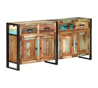 KTHLBRH Buffet en Bois de Récupération avec 2 Portes et 4 Tiroirs, Armoire de Rangement Solide en Acier Enduit, Meuble Unique Fait Main à Grain Naturel pour Salon