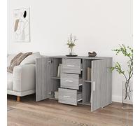 KTHLBRH Buffet gris sonoma 91 x 29,5 x 65 cm bois multicouche | 2 portes, 3 tiroirs, grand espace de rangement, plan d'appui pratique, kit anti-basculement inclus