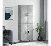 KTHLBRH Buffet haut en bois contreplaqué gris béton Buffet haut avec portes et structure métallique pour organisation de la maison 69,5 x 34 x 180 cm