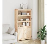 KTHLBRH Buffet haut en bois de pin massif avec portes et étagères ouvertes 80 x 35 x 154 cm