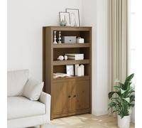 KTHLBRH Buffet haut en bois de pin massif marron miel Buffet haut en bois de pin, meuble de rangement avec portes et étagères ouvertes, 80 x 35 x 154 cm