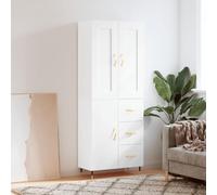 KTHLBRH Buffet haut en contreplaqué blanc Armoire haute en bois contreplaqué avec structure métallique et grande capacité de rangement pour organisation 69,5 cm
