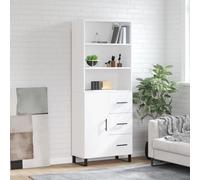 KTHLBRH Buffet haut en contreplaqué blanc avec portes et structure en bois pour organisation de la maison 69,5 x 34 x 180 cm