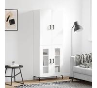 KTHLBRH Buffet haut en contreplaqué blanc avec portes et structure métallique pour organisation de la maison 69,5 x 34 x 180 cm