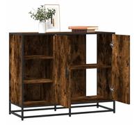 KTHLBRH Buffet moderne en bois d'ingénierie chêne fumé avec structure métallique et bois d'ingénierie, grand rangement et design industriel. 92 x 35 x 76 cm
