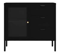 KTHLBRH Buffet noir 75 x 35 x 70 cm acier verre trempé | 1 étagère réglable, 3 tiroirs avec glissières à billes, charge totale 75 kg, nivellement sur le fond