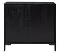 KTHLBRH Buffet noir 75 x 35 x 70 cm en bois massif de pin | 2 compartiments, plateau robuste, portes anti-poussière, bois recyclé vintage, kit de fixation murale inclus