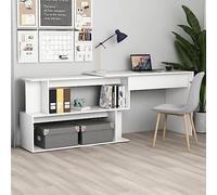 KTHLBRH Bureau d'angle en contreplaqué blanc bureau rotatif moderne avec rangement pour bureau et étude 200 x 50 x 76 cm