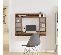 KTHLBRH Bureau Mural Moderne en Bois d'Ingénierie avec Étagères, Design Rectangulaire Modulable et Finition Mate pour Espaces Chic et Gain de Place, Solution