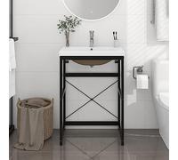 KTHLBRH Cadre de Lavabo Salle de Bain avec Vasque à Encastrer en Céramique, Support en Fer Enduit de Poudre Stable et Durable, Design Moderne avec Trop-Plein