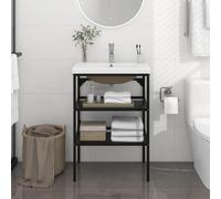 KTHLBRH Cadre de Lavabo Salle de Bain avec Vasque à Encastrer en Céramique, Support en Fer Enduit de Poudre Stable et Durable, Design Moderne avec Trop-Plein