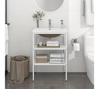 KTHLBRH Cadre de Lavabo Salle de Bain avec Vasque à Encastrer en Céramique, Support en Fer Enduit Poudre Stable et Durable, Design Moderne avec Trop-Plein, Surface
