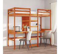 KTHLBRH Cadre de lit familial, double, pour chambre à coucher, mezzanine, sans matelas, marron cire, 75 x 190 cm, en pin massif