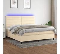 KTHLBRH Cadre de lit familial, lit double, à sommier tapissier, avec matelas et LED, crème, 200 x 200 cm, en tissu