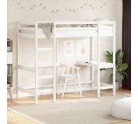 KTHLBRH Cadre de lit familial, lit double, lit mezzanine, avec bureau, blanc, 90 x 190 cm, en pin massif