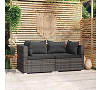 KTHLBRH Canapé 2 places avec coussins, en polyrotin, gris, ensemble de meubles de jardin, ensemble de meubles d'extérieur, pour des repas confortables en plein air