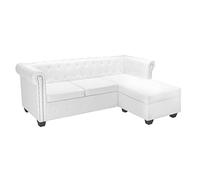KTHLBRH Canapé Chesterfield en forme de L en cuir artificiel blanc Canapé Chesterfield classique avec pouf, design élégant et rembourrage confortable