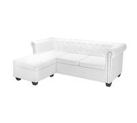 KTHLBRH Canapé Chesterfield en forme de L en cuir synthétique blanc Canapé Chesterfield classique avec pouf, design élégant et rembourré confortable