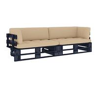 KTHLBRH Canapé-palettes 2 places avec coussins, noir en pin imprégné, ensemble de meubles de jardin, ensemble de meubles de salle à manger extérieur, pour des repas confortables en plein air