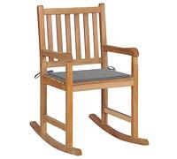 KTHLBRH Chaise à bascule de jardin en bois de teck massif avec coussin inclus - Chaise à bascule extérieure et intérieure résistante aux intempéries, lattes d'assise et dossier, capacité 110 cm