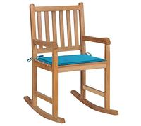 KTHLBRH Chaise à bascule de jardin en bois de teck massif avec coussin inclus - Chaise à bascule extérieure et intérieure résistante aux intempéries, lattes d'assise et dossier, capacité 110 cm