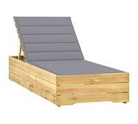 KTHLBRH Chaise de loisirs d'extérieur toutes saisons - Convient pour cour, jardin, plage, piscine, balcon - Avec coussin gris - En pin traité