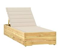 KTHLBRH Chaise de loisirs d'extérieur toutes saisons - Convient pour cour, jardin, plage, piscine, balcon - Avec coussin crème - En pin traité