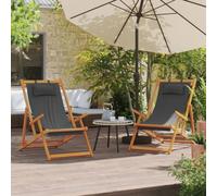 KTHLBRH Chaise de Plage et Camping Pliable en Bois d'Eucalyptus Massif avec Tissu Polyester Résistant aux Intempéries, 3 Positions d'Inclinaison Réglable, Support jusqu'à 110 kg,