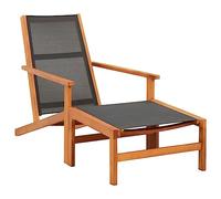 KTHLBRH Chaise longue de jardin en bois d'eucalyptus avec repose-pieds et tissu textilène respirant, chaise d'extérieur résistante aux intempéries et facile à monter, capacité de charge