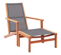 KTHLBRH Chaise longue de jardin en bois eucalyptus avec repose-pieds et textilène respirant, chaise extérieure résistante aux intempéries et facile à nettoyer, mobilier extérieur durable