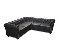 KTHLBRH Chesterfield Canapé d'angle 5 places en cuir synthétique noir pour salon, chambre à coucher, bureau, salon