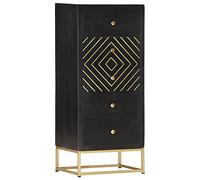 KTHLBRH Commode en bois de manguier avec finition dorée et noire, 5 tiroirs spacieux pour vêtements et livres, meuble de rangement solide et durable avec structure de