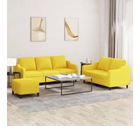 KTHLBRH Ensemble Canapé 3 Places avec Pouf, Tissu Durable Respirant et Structure Robuste en Contreplaqué Métal, Siège Confortable Accueil Dos et Accoudoirs Rembourrés, Design Moderne