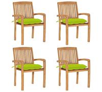 KTHLBRH Ensemble de 2 Chaises de Jardin Empilables en Teck Naturel avec Coussins, Design à Lattes pour Salle à Manger et Terrasse, Mobilier d'Extérieur Durable et Résistant aux