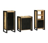 KTHLBRH Ensemble de 3 Meubles Salle de Bain Style Industriel avec Meuble sous Lavabo, Meuble Compact et Modèle Mural à Finition Texturée et Portes en Bois Massif
