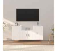 KTHLBRH Ensemble de 3 meubles TV en bois blanc - Meuble TV - Table basse - Buffet suspendu - Pour téléviseur