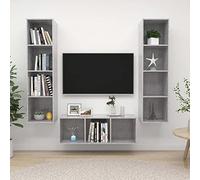 KTHLBRH Ensemble de 3 meubles TV, en bois gris béton, meuble TV, étagère, table basse, armoire suspendue