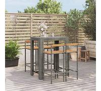 KTHLBRH Ensemble de 5 meubles de jardin en polyrotin gris et bois massif d'acacia - Ensemble de meubles de jardin pour des repas confortables en plein air